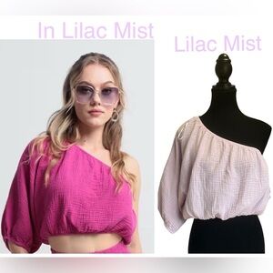 DKNY Jeans One-Shoulder Cropped Top XL Lilac